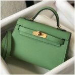 HERM Kelly Mini II Bag In Vert Criquet   GHW