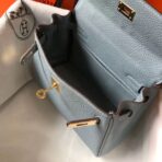 HERM Kelly 20cm Bag In Blue Lin   GHW - Image 8