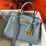 HERM Kelly 20cm Bag In Blue Lin   GHW