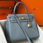 HERM Kelly 25cm Retourne Bag In Blue Lin