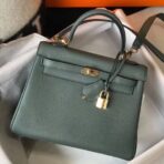 HERM Kelly 25cm Retourne Bag In Vert Amande