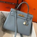 HERM Kelly 28cm Bag In Blue Lin   GHW