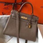 HERM Kelly 28cm Bag In Taupe Grey   GHW