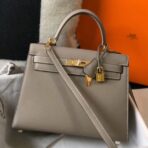 HERM Kelly 28cm Bag In Gris Asphalt   GHW