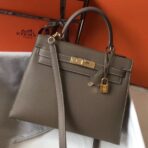 HERM Kelly 28cm Bag In Taupe Grey   GHW
