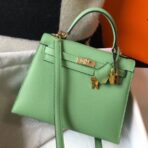 HERM Kelly 28cm Bag In Vert Criquet   GHW