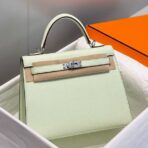 HERM Kelly 28cm Bag In Vert Fizz   PHW
