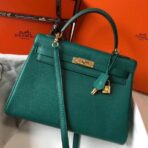 HERM Kelly 32cm Bag In Malachite   GHW