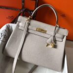 HERM Kelly 32cm Bag In Pearl Grey   GHW