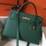HERM Kelly 32cm Bag In Vert Vertigo   GHW