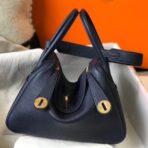 HERM Lindy 26cm Bag In Navy Blue   GHW