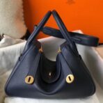 HERM Lindy 30cm Bag In Navy Blue   GHW