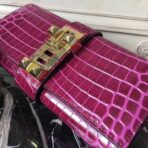 HERM Medor Clutch Bag In Fuchsia Crocodile - Image 3