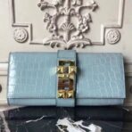 HERM Medor Clutch Bag In Ciel Embossed crocodile