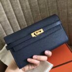 HERM Kelly Classic Long Wallet In Navy