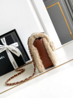 MEDIUM FLAP BAG 23 IN BEIGE WOOL AND GINGER ORANGE CALFSKIN GOLD HARDWARE - Image 5