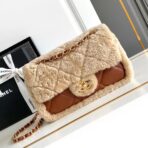 MEDIUM FLAP BAG 23 IN BEIGE WOOL AND GINGER ORANGE CALFSKIN GOLD HARDWARE - Image 2