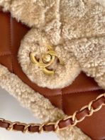 MEDIUM FLAP BAG 23 IN BEIGE WOOL AND GINGER ORANGE CALFSKIN GOLD HARDWARE - Image 6