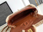 MEDIUM FLAP BAG 23 IN BEIGE WOOL AND GINGER ORANGE CALFSKIN GOLD HARDWARE - Image 3