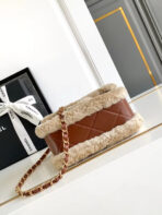 MINI FLAP BAG 18 IN BEIGE WOOL AND GINGER ORANGE CALFSKIN GOLD HARDWARE - Image 3