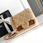 MINI FLAP BAG 18 IN BEIGE WOOL AND GINGER ORANGE CALFSKIN GOLD HARDWARE - Image 2