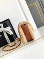 MINI FLAP BAG 18 IN BEIGE WOOL AND GINGER ORANGE CALFSKIN GOLD HARDWARE - Image 4