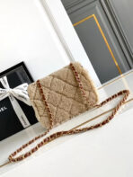 MINI FLAP BAG 18 IN BEIGE WOOL AND GINGER ORANGE CALFSKIN GOLD HARDWARE - Image 5