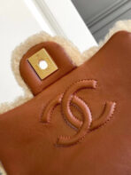 MINI FLAP BAG 18 IN BEIGE WOOL AND GINGER ORANGE CALFSKIN GOLD HARDWARE - Image 6