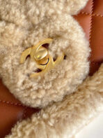 MINI FLAP BAG 18 IN BEIGE WOOL AND GINGER ORANGE CALFSKIN GOLD HARDWARE - Image 7