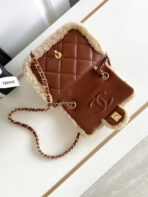 MINI FLAP BAG 18 IN BEIGE WOOL AND GINGER ORANGE CALFSKIN GOLD HARDWARE - Image 8