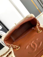 MINI FLAP BAG 18 IN BEIGE WOOL AND GINGER ORANGE CALFSKIN GOLD HARDWARE - Image 9