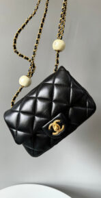 Mini Flap Bag 17cm Black Lamskin Gold Hardware - Image 3