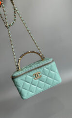 CC Vanity Case Pearl 17cm Aqua Blue Lambskin Gold hardware - Image 4