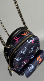 CC BACKPACK 18CM BLACK & MANY OTHER COLORS PRINTED FABRIC GOLD HARDWARE - Image 5