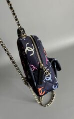 CC BACKPACK 18CM BLACK & MANY OTHER COLORS PRINTED FABRIC GOLD HARDWARE - Image 6