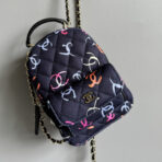 CC BACKPACK 18CM BLACK & MANY OTHER COLORS PRINTED FABRIC GOLD HARDWARE - Image 2