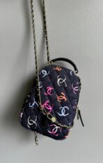 CC BACKPACK 18CM BLACK & MANY OTHER COLORS PRINTED FABRIC GOLD HARDWARE - Image 3