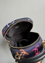 CC BACKPACK 18CM BLACK & MANY OTHER COLORS PRINTED FABRIC GOLD HARDWARE - Image 8