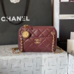 CAMERA BAG 18 IN BUCCANEER RED QUILTED LAMBSKIN DOUBLE C GOLD COIN