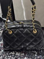 BOWLING BAG 33 IN BLACK SOFT LAMBSKIN GOLD HARDWARE - Image 6