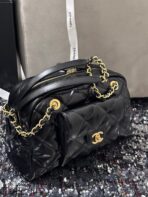 BOWLING BAG 33 IN BLACK SOFT LAMBSKIN GOLD HARDWARE - Image 8