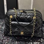 BOWLING BAG 44 IN BLACK SOFT LAMBSKIN GOLD HARDWARE - Image 2