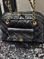 BOWLING BAG 44 IN BLACK SOFT LAMBSKIN GOLD HARDWARE - Image 3