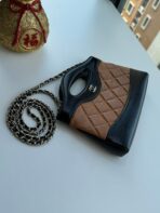MINI SHOPPING BAG 20 IN BLACK MIX TAWNY BROWN LAMBSKIN GOLD-TONE METAL - Image 3