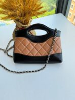 MINI SHOPPING BAG 20 IN BLACK MIX TAWNY BROWN LAMBSKIN GOLD-TONE METAL - Image 10