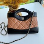 MINI SHOPPING BAG 20 IN BLACK MIX TAWNY BROWN LAMBSKIN GOLD-TONE METAL - Image 2