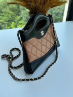 MINI SHOPPING BAG 20 IN BLACK MIX TAWNY BROWN LAMBSKIN GOLD-TONE METAL - Image 7