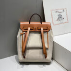 HERBAG A DOS ZIP RETOURNE BACKPACK 29 IN OFF-WHITE CANVAS AND BROWN - Image 3