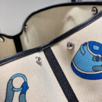 GARDEN PARTY 36 IN BLUE IVORY TOILE H CANVAS BLACK  EQUESTRIAN HARNESS PRINT - Image 8