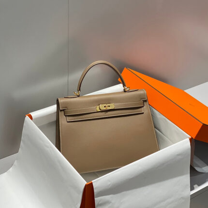 KELLY 32CM IN ETOUPE   GOLD HARDWARE